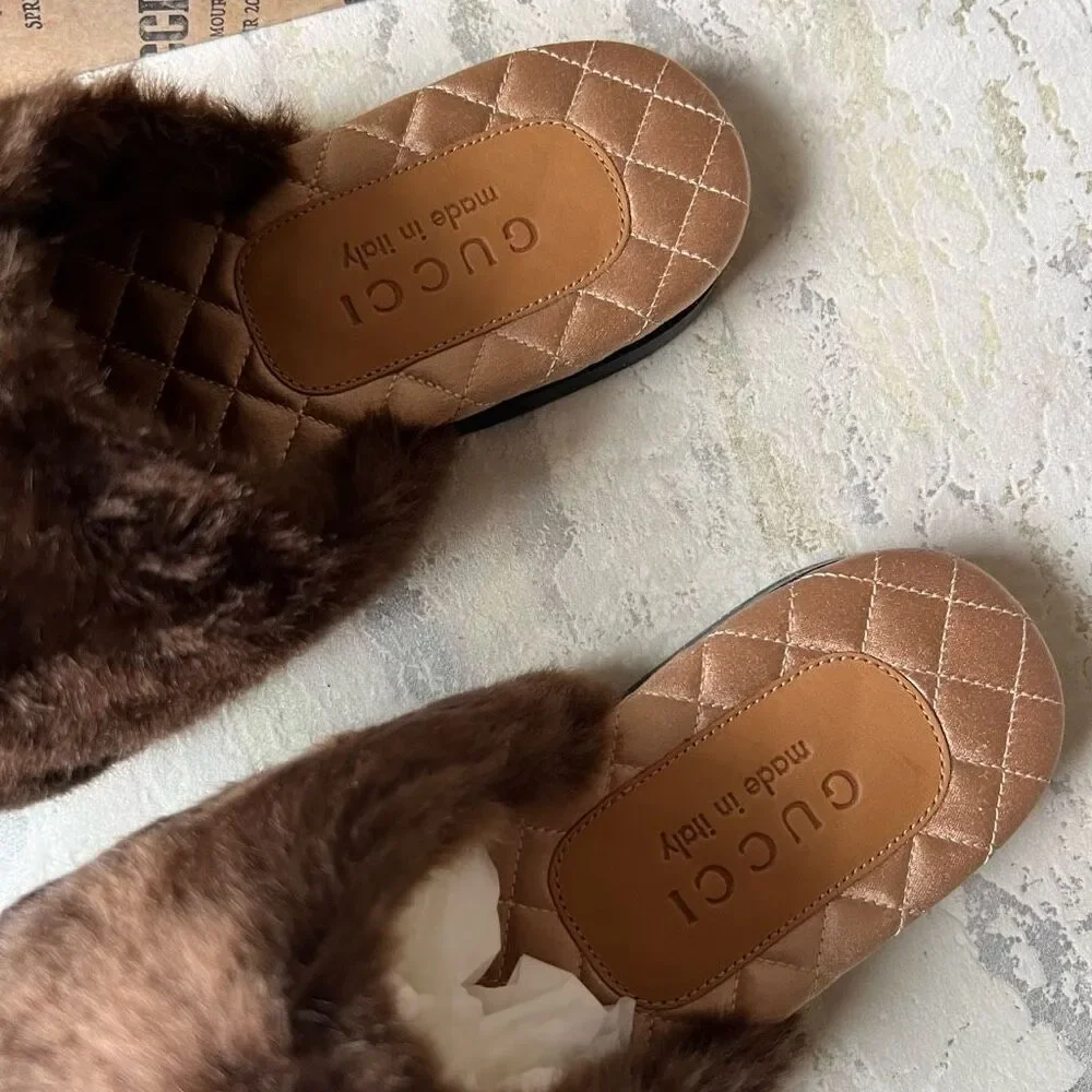 Gucci S/S 2018 Faux Fur Trim Mule Slide Slipper M6 / W8
